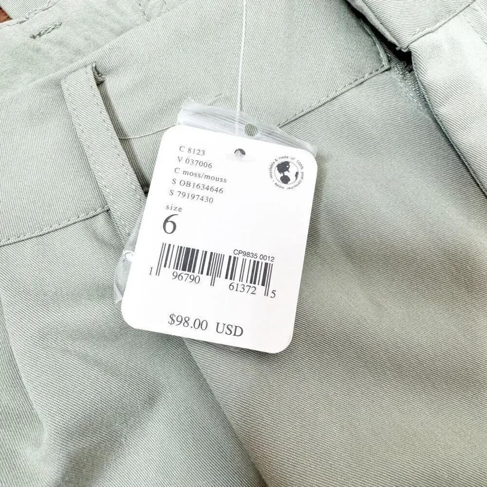 Free People Pleated Wide Zoey Tapered Trouser Pant in Moss Green Women’s Size 6